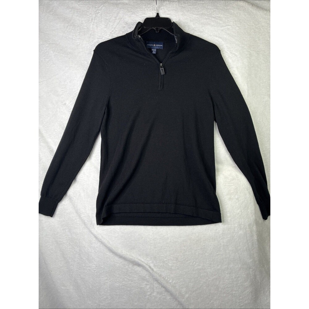 Joseph Abboud Sweater Mens M Black Merino Wool Blend Polo Modern Fit Knit 1/4 Zi